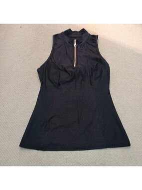 Next 3/4 Zip-Up Athletic Tank Top Front Fitted Stretch Sleeveless Black Medium